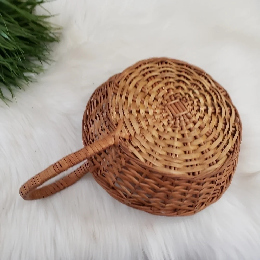 Rattan wicker basket side handle boho wall art